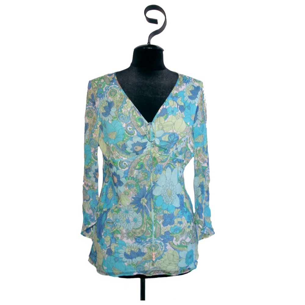 Alison Taylor Green Pucci Print 100% Silk Top M
